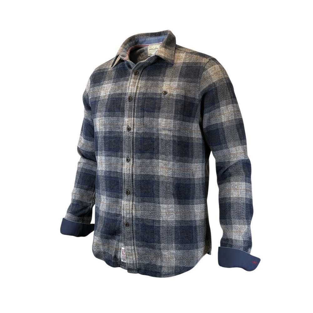 Flag & Anthem Mens Small Flannel Shirt Blue Grey Plaid‎ Herringbone Button Down